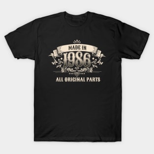 Retro Vintage Birthday Made in 1986 All Original Parts T-Shirt